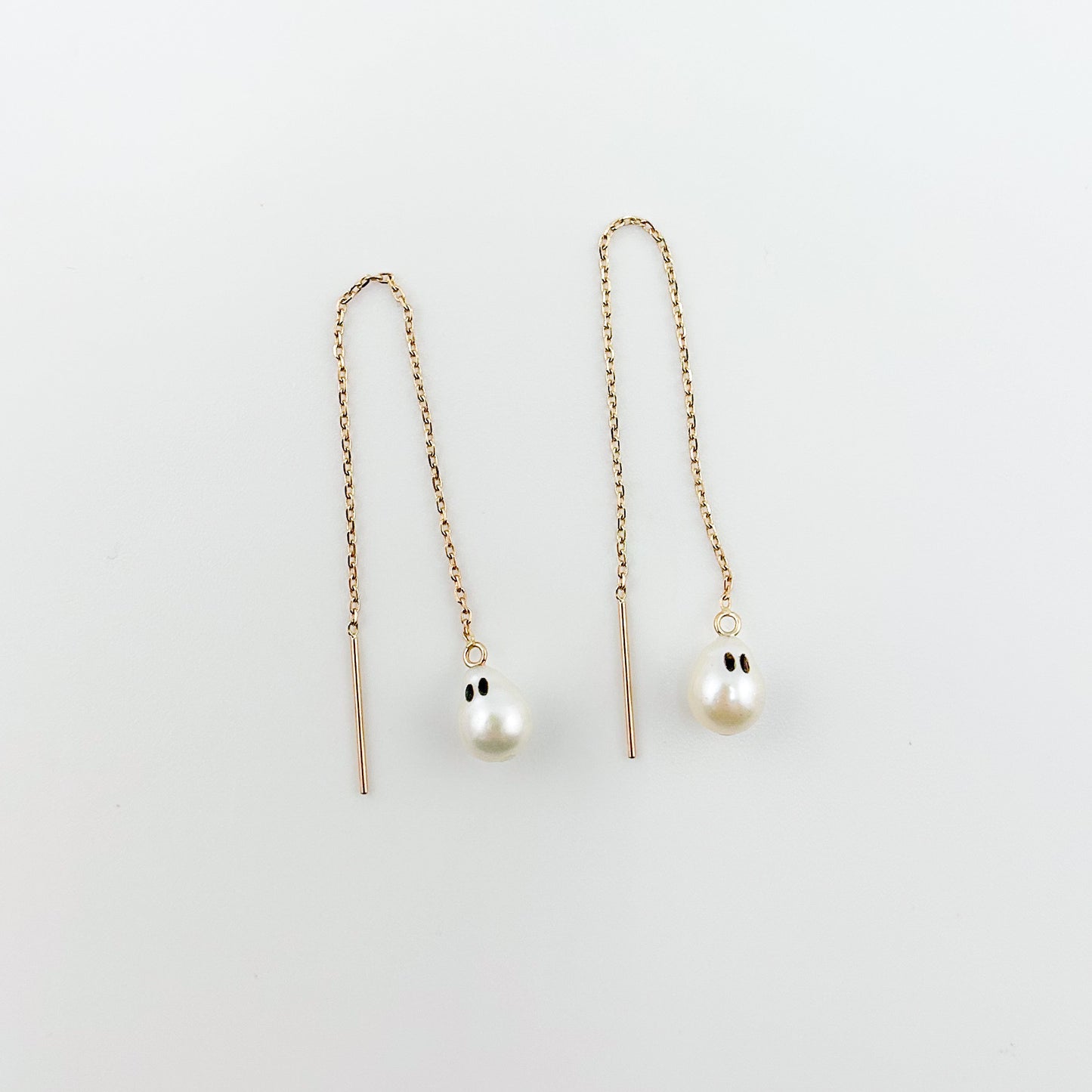 Smol Ghost Pearl Threader Earrings