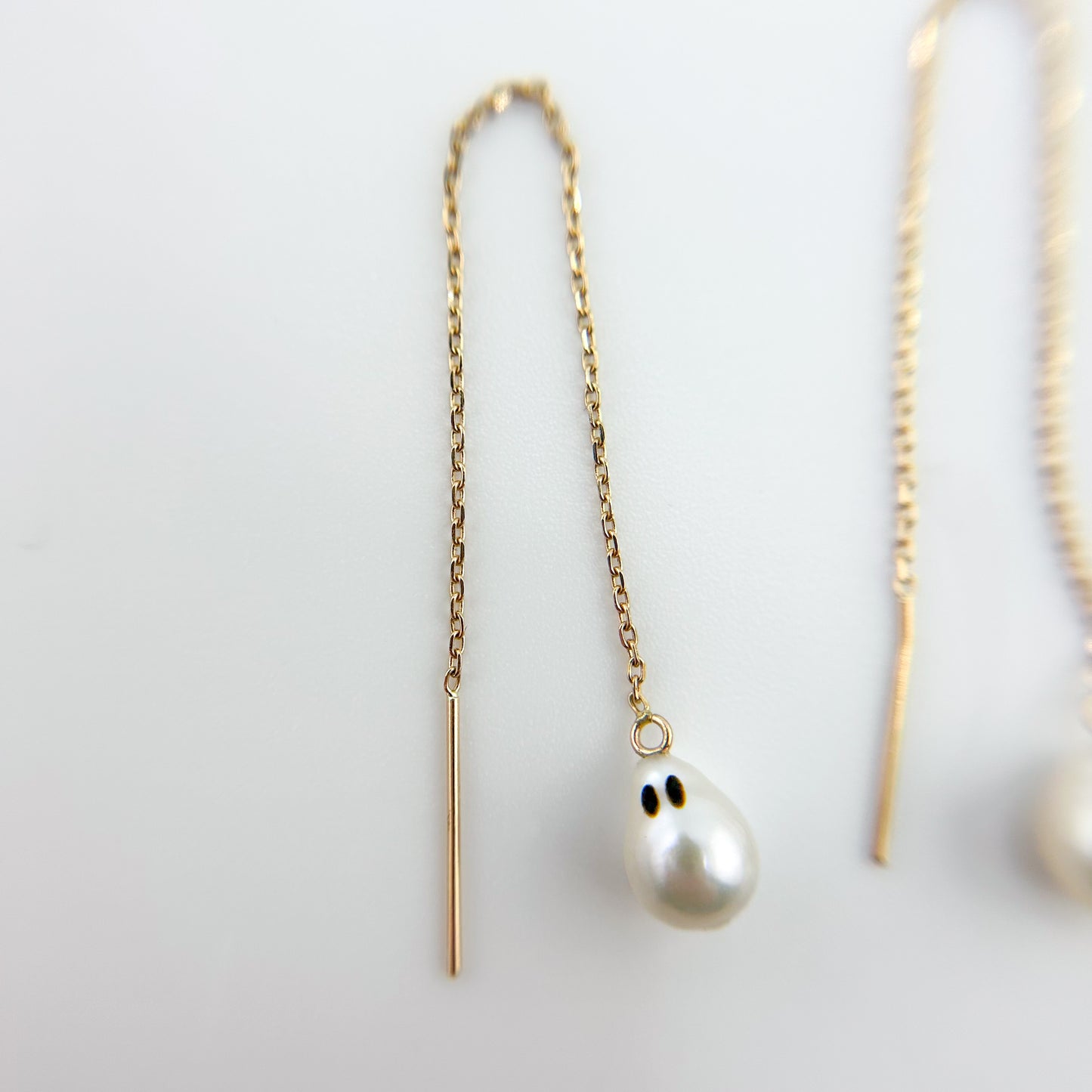 Smol Ghost Pearl Threader Earrings