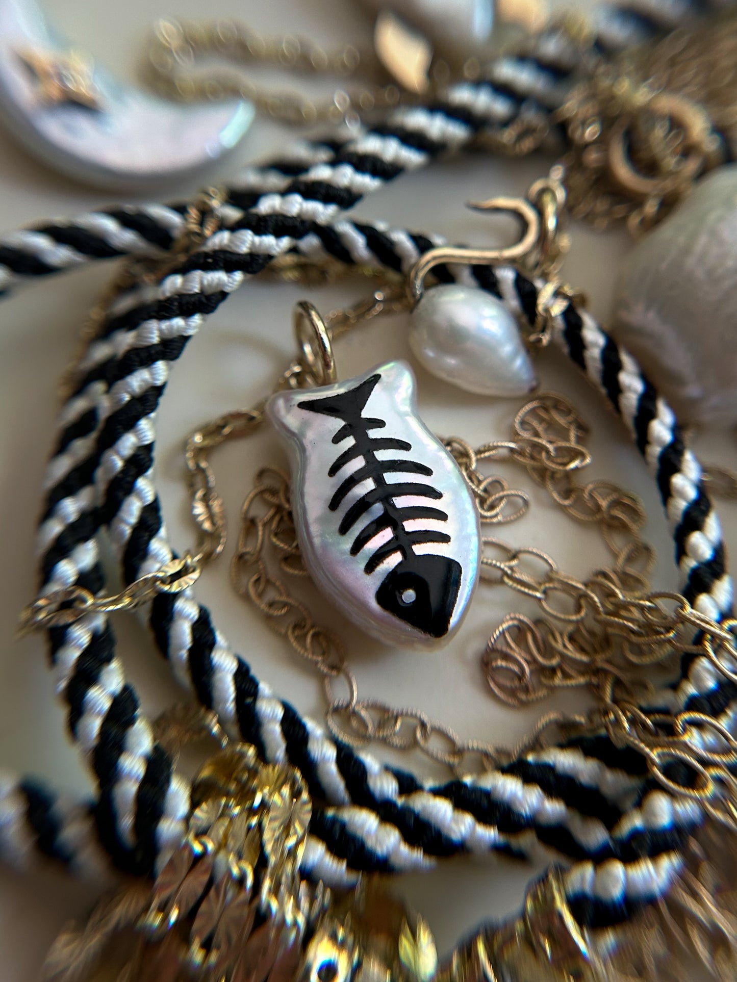 Fishbone Pearl Charm