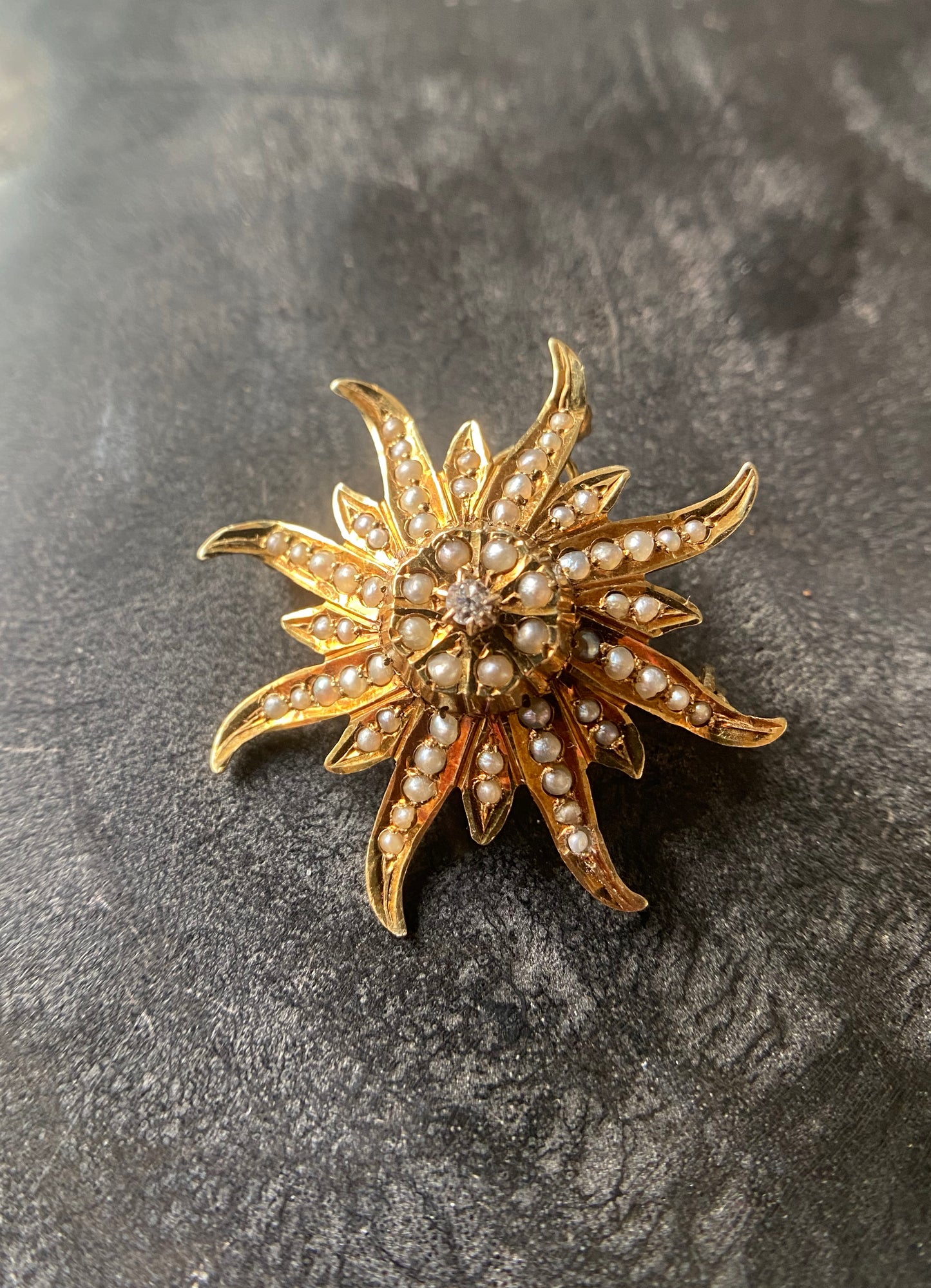 Victorian Seed Pearl Sun Brooch & Pendant